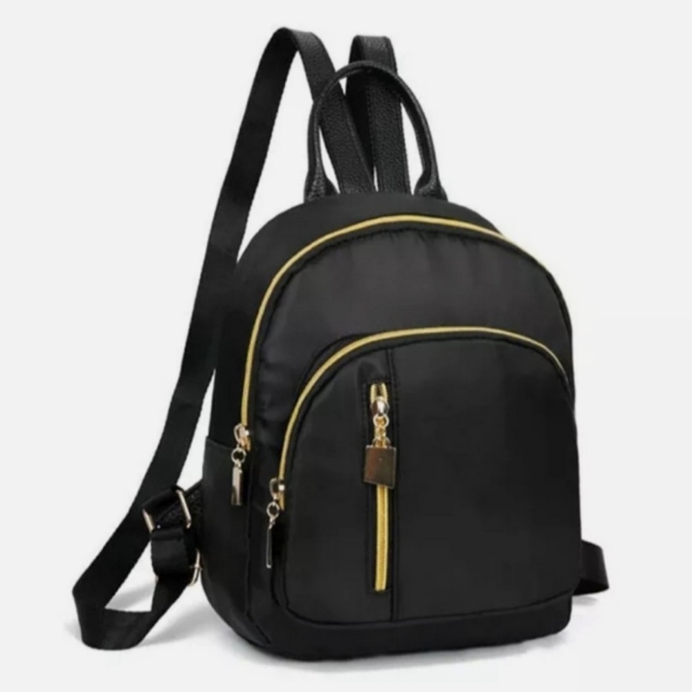New Fashion Women Mini Nylon Backpack with Gold Zippers 
10” x 3.5” x 8”